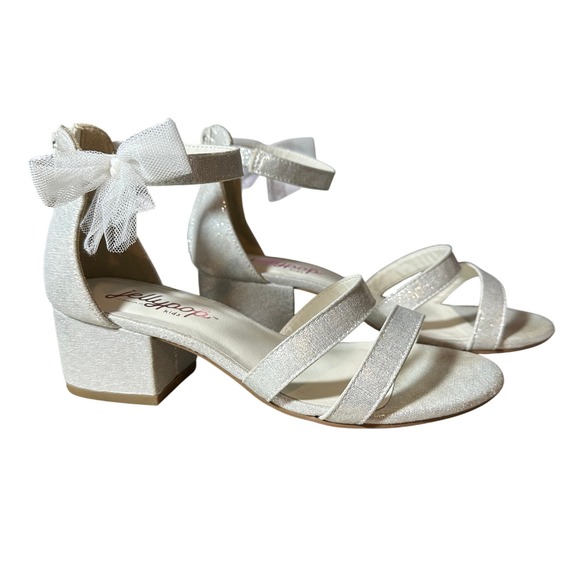 Jellypop Kids Fashion Heels Girl's Sz 2M Sandals White Shimmer w/ Bow Zip Back - Picture 1 of 4